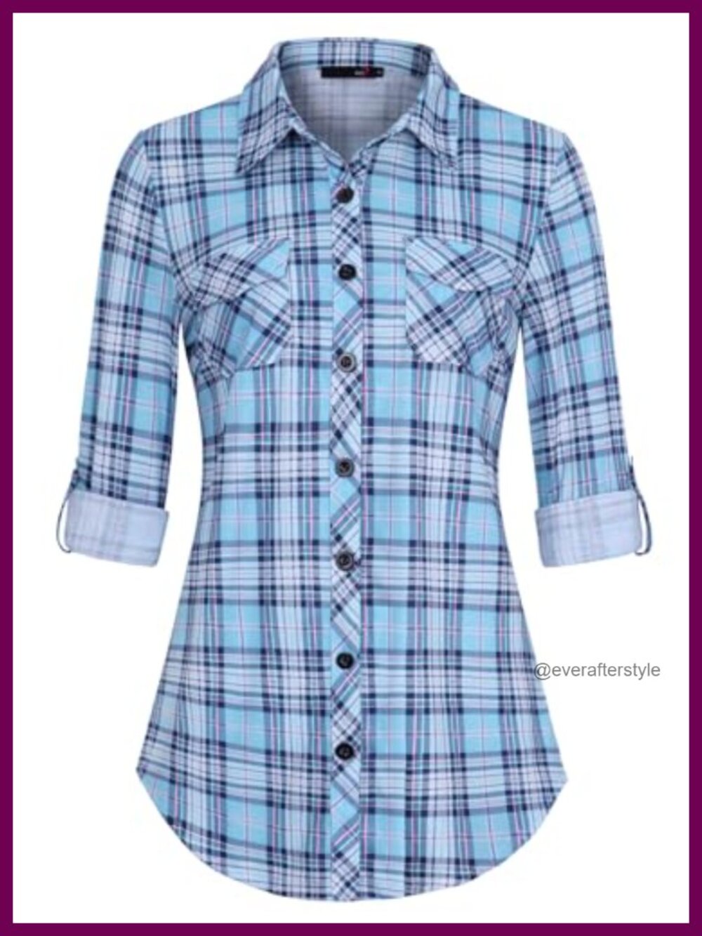 Women's Soft Stretchy Knit Plaid Button Down Shirt Roll Up Long Sleeve Collared